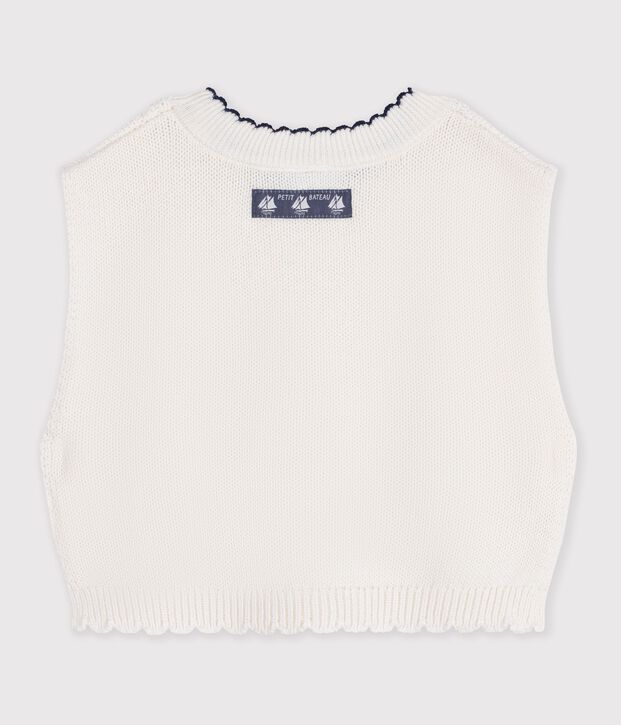 &Auml;rmelloser Baby-Pullover aus Baumwollstrick weiss
