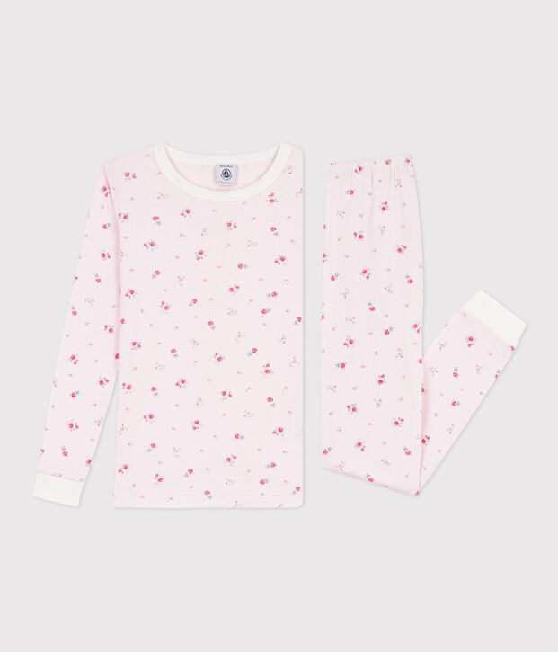 Eng anliegender Kinder-Pyjama aus Baumwolle mit Blumenmotiv rosa/vielfarbig