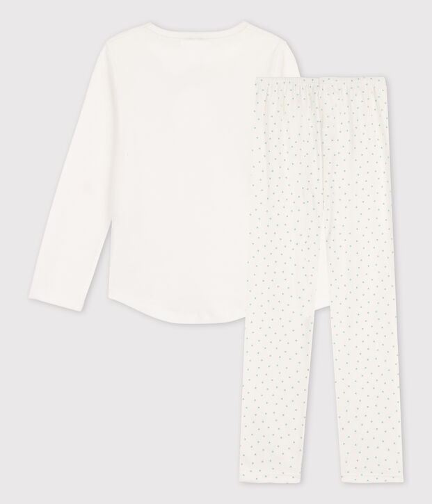 Kinderpyjama aus Baumwolle mit Herzchen f&uuml;r M&auml;dchen weiss/gr&uuml;n