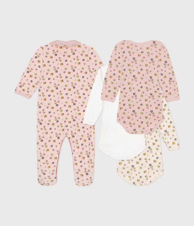 Baby-Set Strampler und 3 Bodys mit Blumenmotiv vielfarbig