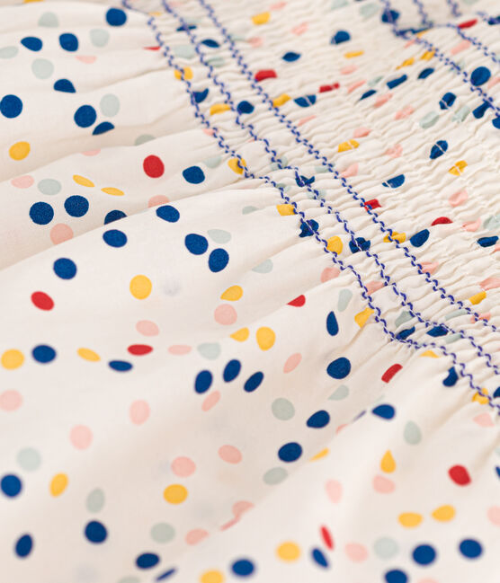 Ärmellose Kinder-Bluse aus Baumwolle mit Punkten für Mädchen weiss MARSHMALLOW/weiss MULTICO