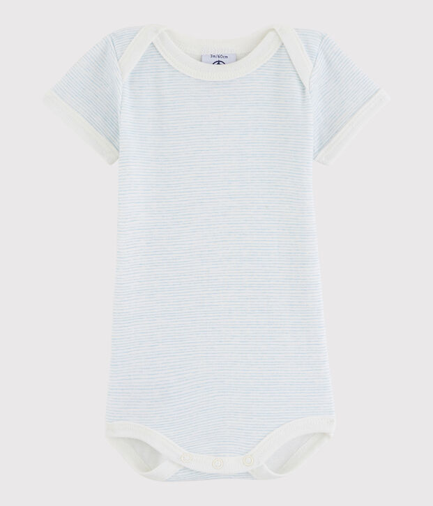 Kurz&auml;rmeliger Baby-Body M&auml;dchen/Jungen weiss/blau