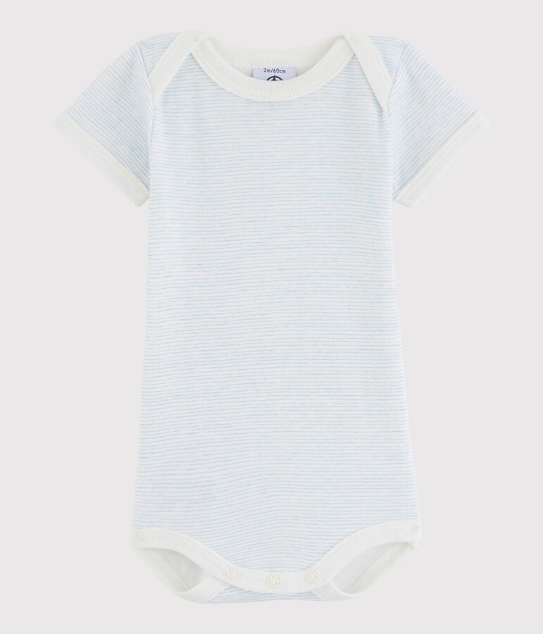 Kurz&auml;rmeliger Baby-Body M&auml;dchen/Jungen weiss/blau