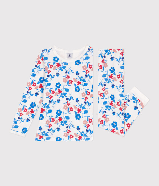 Kinder-Pyjama aus Doppeljersey mit Blumenmotiv weiss MARSHMALLOW/weiss MULTICO