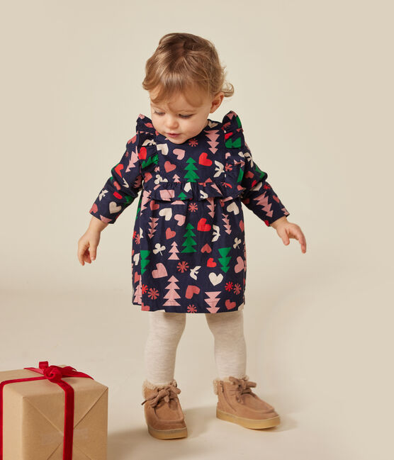 Langärmeliges Baby-Kleid aus Flanell blau SMOKING/weiss MULTICO