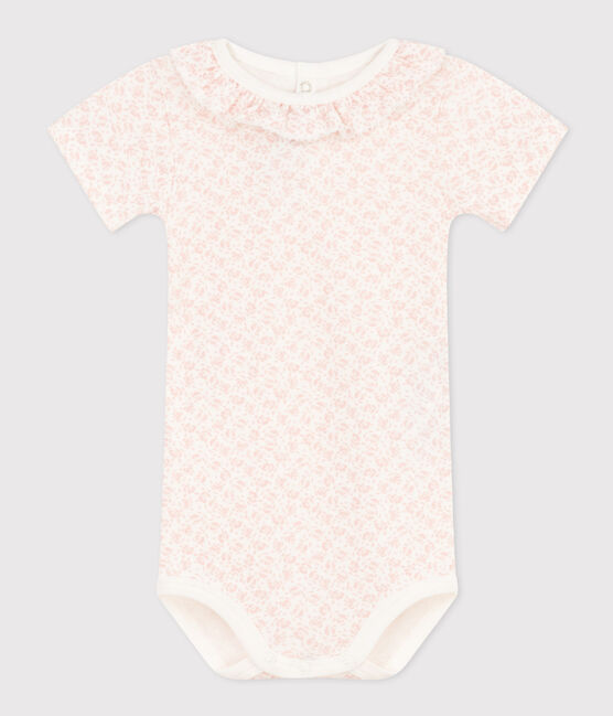 Kurzärmeliger Baby-Body aus Baumwolle mit Halskrause MARSHMALLOW/ PANTY
