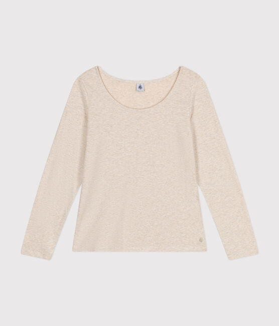 Langärmeliges Damen-T-Shirt "Le Droit" mit weitem Ausschnitt aus geflammten Jersey beige MONTELIMAR CHINE