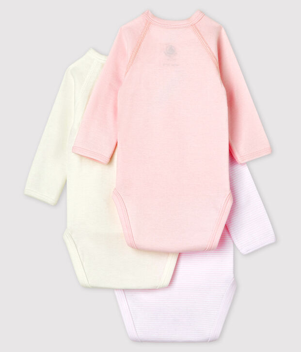 3er-Set lang&auml;rmelige Baby-Bodys aus Bio-Baumwolle im Kimono-Schnitt vielfarbig