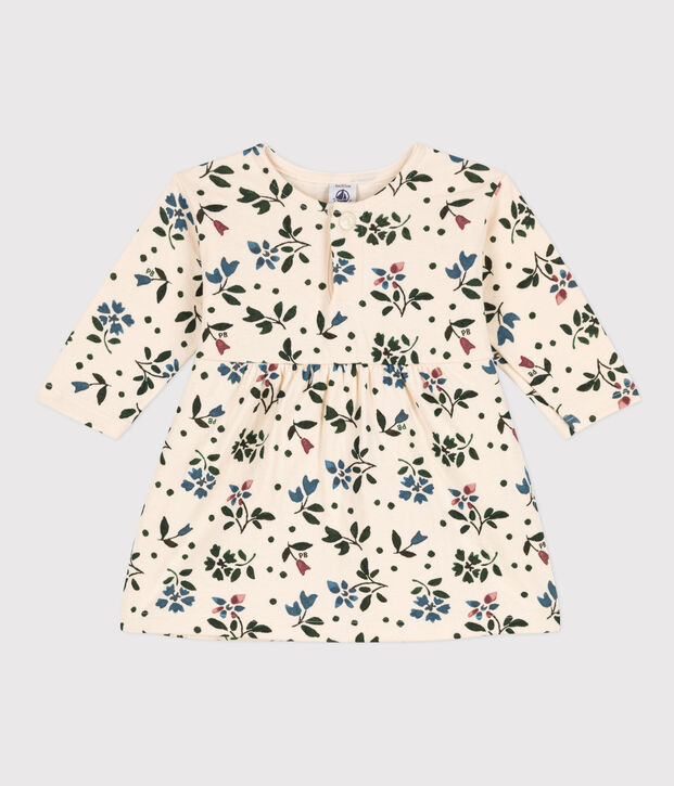 Lang&auml;rmeliges gebl&uuml;mtes Babykleid aus Doppeljersey naturfarben/vielfarbig