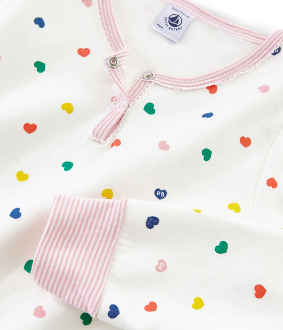 Pyjama mit hoch geschnittenem Bund aus Doubleface-Jersey für Mädchen weiss MARSHMALLOW/weiss MULTICO