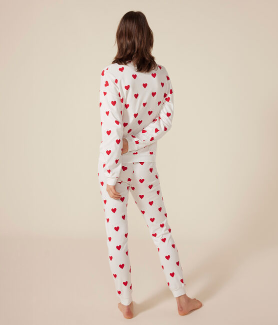 Damenpyjama aus Baumwolle, mit Herzchen weiss MARSHMALLOW/rot TERKUIT