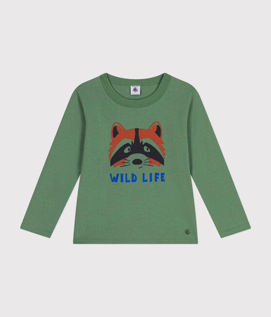 Langärmeliges Kinder-T-Shirt aus feinem Jersey für Jungen grün PALMERAIE
