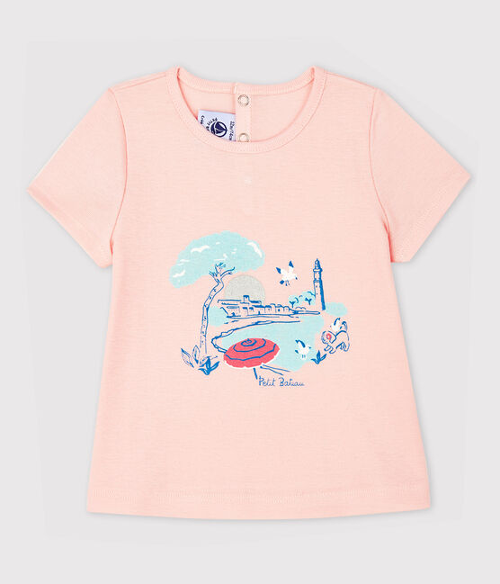Kurzärmelige Baby-Bluse mit Kragen für Mädchen rosa MINOIS