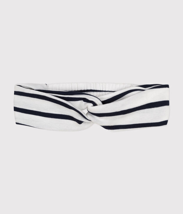 Gestreiftes Baby-Haarband aus Baumwolle f&uuml;r M&auml;dchen weiss/blau