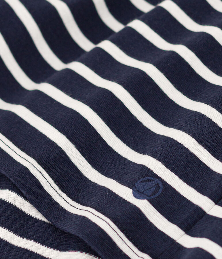 Damen-T-Shirt LE DROIT aus Baumwolle mit V-Ausschnitt blau/weiss