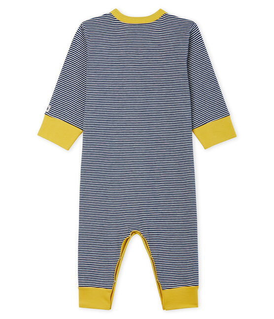Baby-Strampler ohne Füße aus Rippstrick für Jungen blau MEDIEVAL/weiss MARSHMALLOW