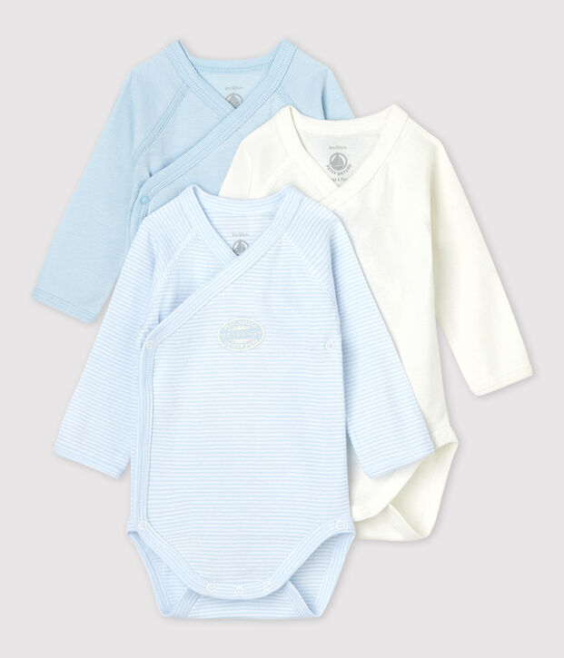 3er-Set lang&auml;rmelige Baby-Bodys aus Bio-Baumwolle im Kimono-Schnitt vielfarbig