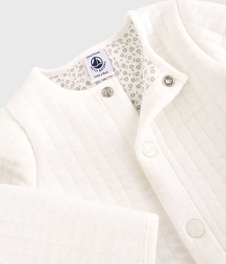 Baby-Cardigan aus gestepptem Doppeljersey. weiss
