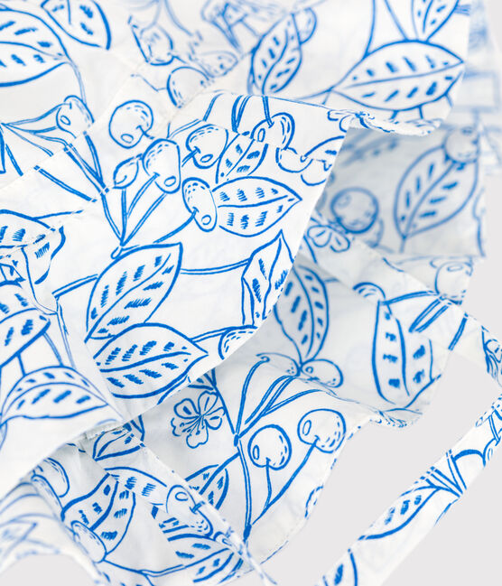 Baby-Sonnenhut aus gemusterter Popeline für Mädchen blau MARSHMALLOW/ PORCELANA