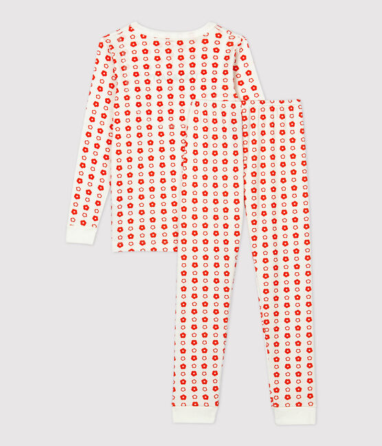 Snugfit-Kinderpyjama aus Bio-Baumwolle mit grafischem Print weiss MARSHMALLOW/ SPICY