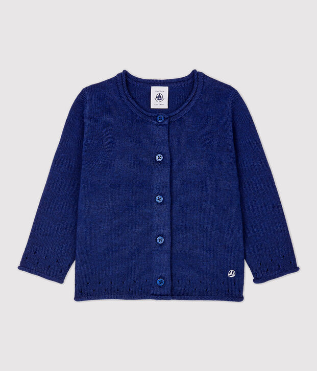 Baby-Cardigan aus Strickmaterial. blau