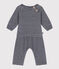 Gestreifte Baby-Kombination aus Samt blau SMOKING/weiss MARSHMALLOW