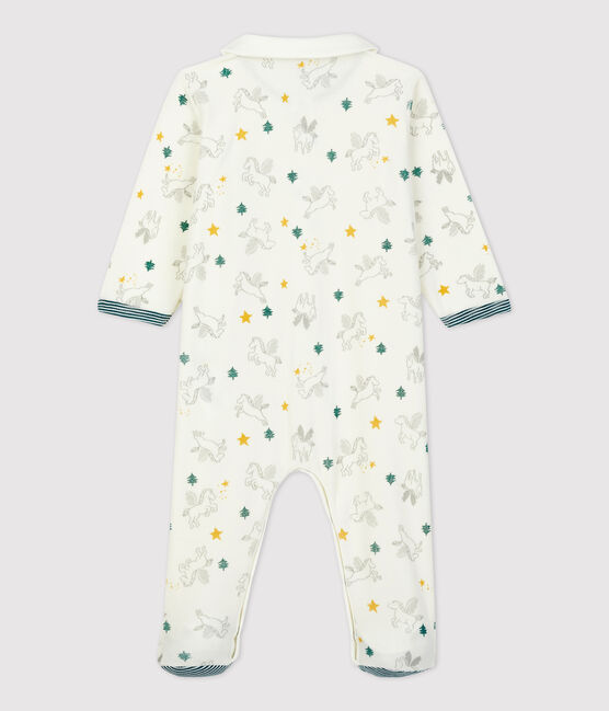 Baby-Strampler aus Bio-Baumwoll-Velours mit Flügelpferd-Muster weiss MARSHMALLOW/weiss MULTICO