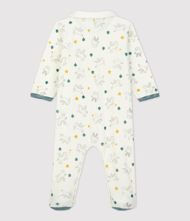 Baby-Strampler aus Bio-Baumwoll-Velours mit Fl&uuml;gelpferd-Muster weiss/vielfarbig