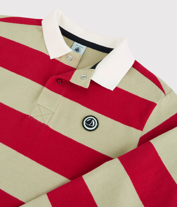 Lang&auml;rmeliges, gestreiftes Kinder-Poloshirt aus Baumwolle f&uuml;r Jungen rot/beige