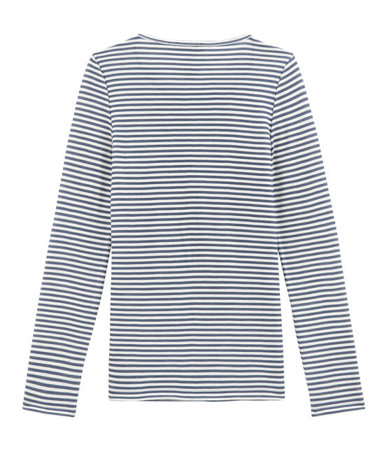 damen-langarmshirt aus woll/baumwollgemisch blau TURQUIN/weiss MARSHMALLOW