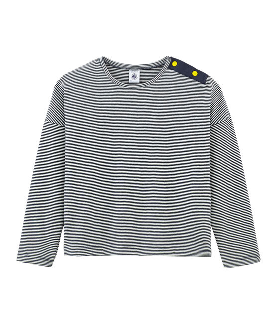 Langärmeliges Kinder-T-Shirt Mädchen blau SMOKING/weiss MARSHMALLOW