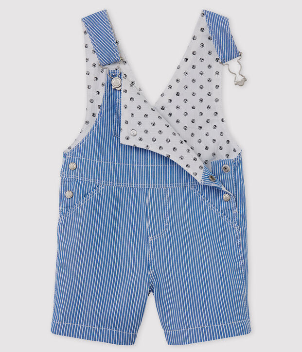 Gestreifte Baby-Kurzlatzhose blau/weiss