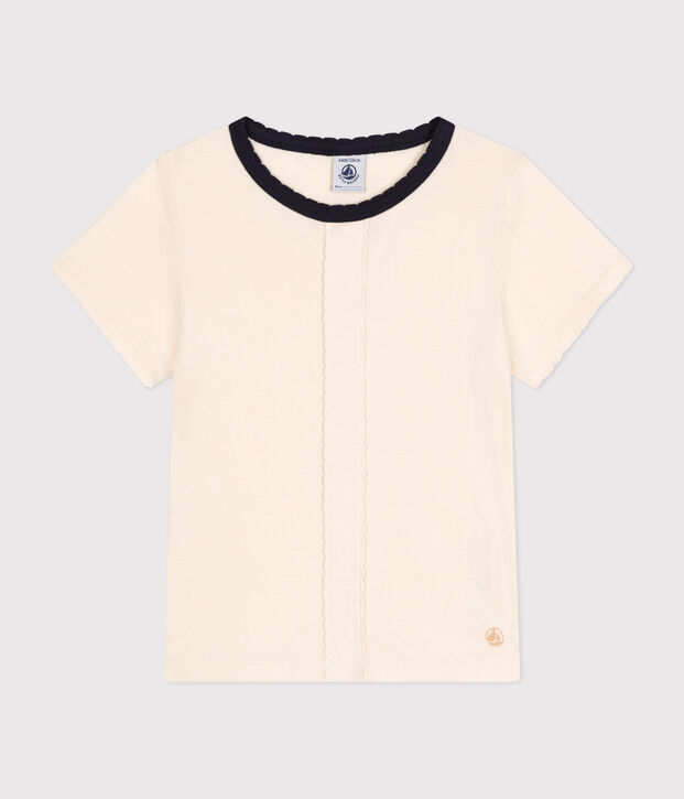 Kurz&auml;rmliges Kinder-T-Shirt aus Baumwolle f&uuml;r M&auml;dchen naturfarben