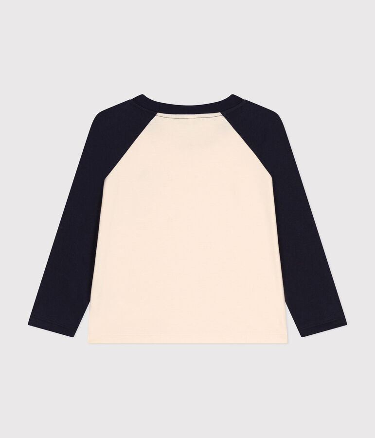 Lang&auml;rmeliges Kinder-T-Shirt aus feinem Jersey f&uuml;r Jungen naturfarben/blau