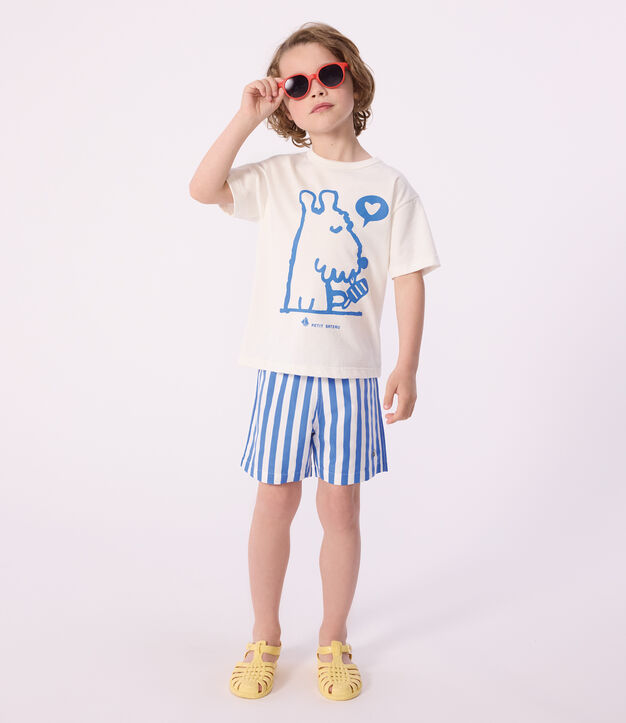 Kinder-Badeshorts mit Streifen blau/weiss