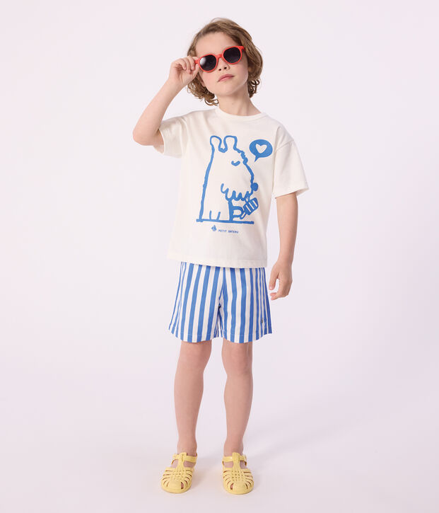 Kinder-Badeshorts mit Streifen blau/weiss
