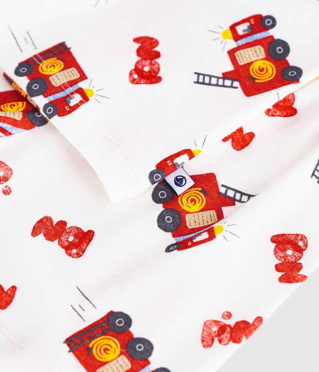 Kinder-Kurzpyjama aus Baumwolle mit Feuerwehrm&auml;nnern weiss/vielfarbig