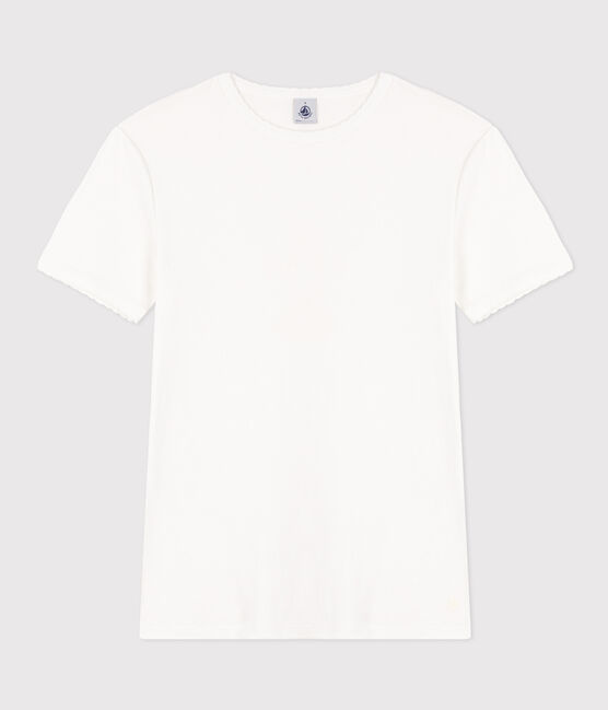 Kurzärmeliges Damen-T-Shirt L'Iconique aus einfarbigem Rippstrick weiss ECUME