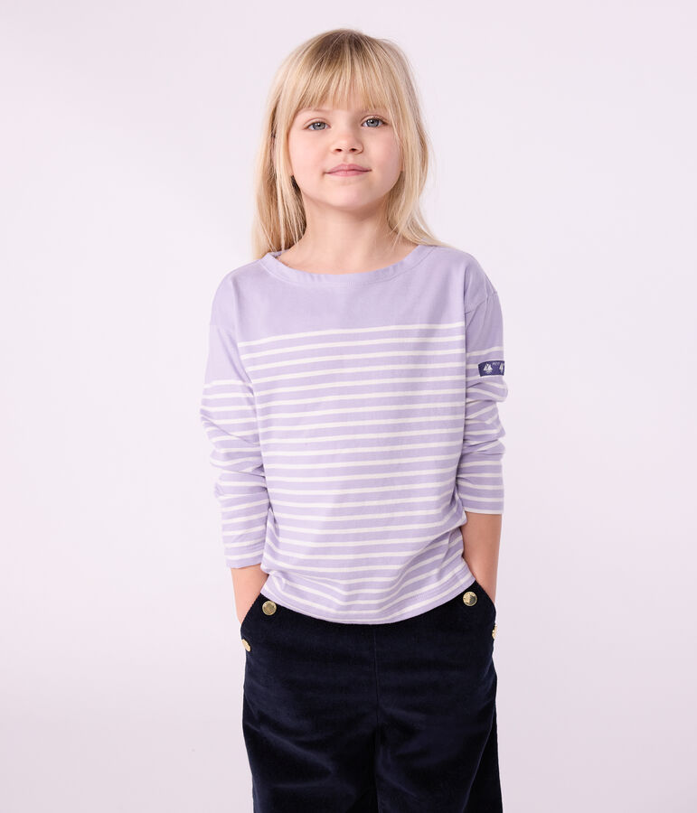 Kinder-Streifenshirt Marini&egrave;re aus Baumwolle violett/naturfarben
