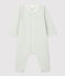 Langer gestreifter-Baby-Overall aus Bio-Doppeljersey weiss MARSHMALLOW/ HERBIER