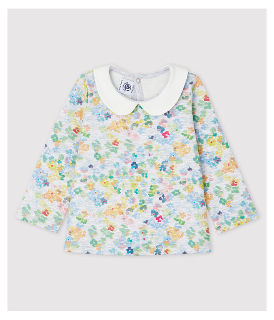 Langärmelige Baby-Bluse aus Jersey mit Hemdkragen für Mädchen grau POUSSIERE/weiss MULTICO