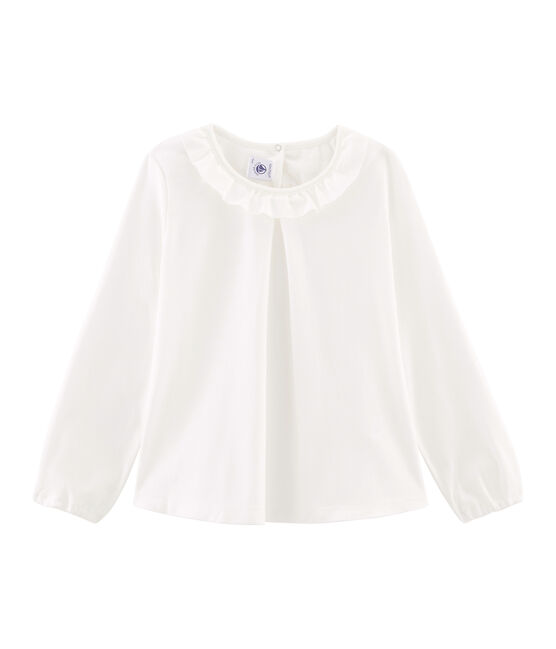 Langärmeliges Kinder-T-Shirt Mädchen weiss MARSHMALLOW