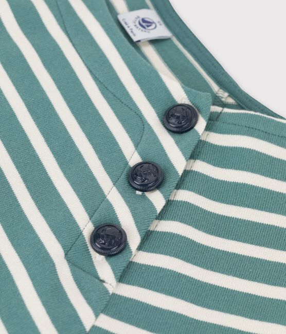 Geknöpftes Streifenshirt aus Baumwolle für Damen grün BRUT/weiss AVALANCHE