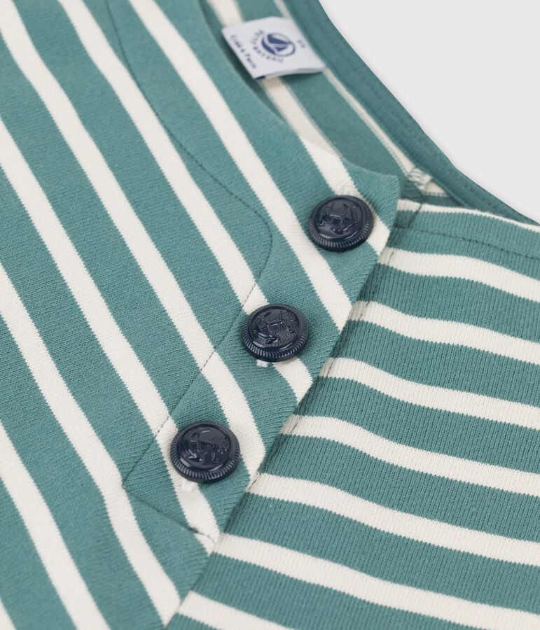 Gekn&ouml;pftes Streifenshirt aus Baumwolle f&uuml;r Damen gr&uuml;n/naturfarben