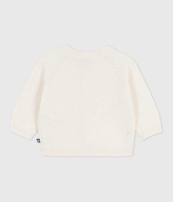 Baby-Cardigan aus Woll- und Baumwollstrick mit bestickten Sternen weiss MARSHMALLOW/grau ARGENT
