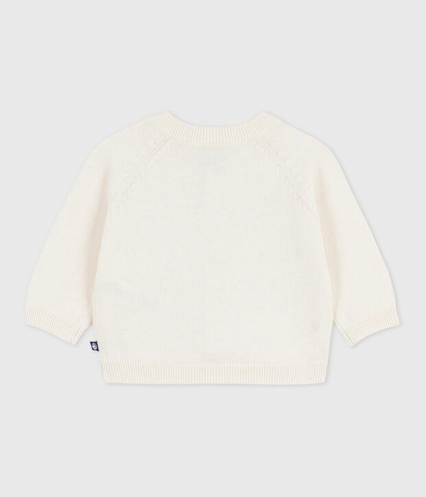 Baby-Cardigan aus Woll- und Baumwollstrick mit bestickten Sternen weiss/grau