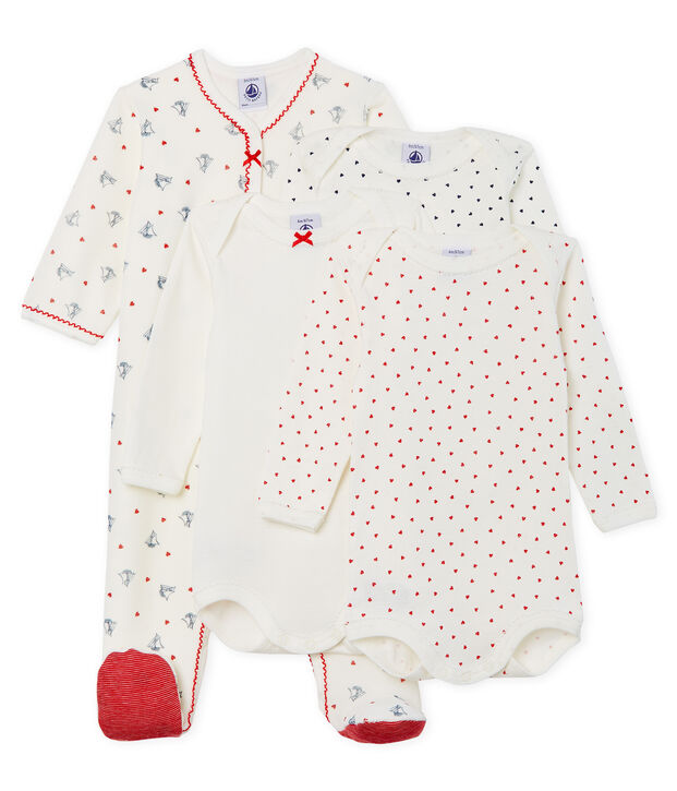 M&auml;dchen-Baby-Set mit Nicki-Strampler und lang&auml;rmligen Bodys aus Rippstrick vielfarbig