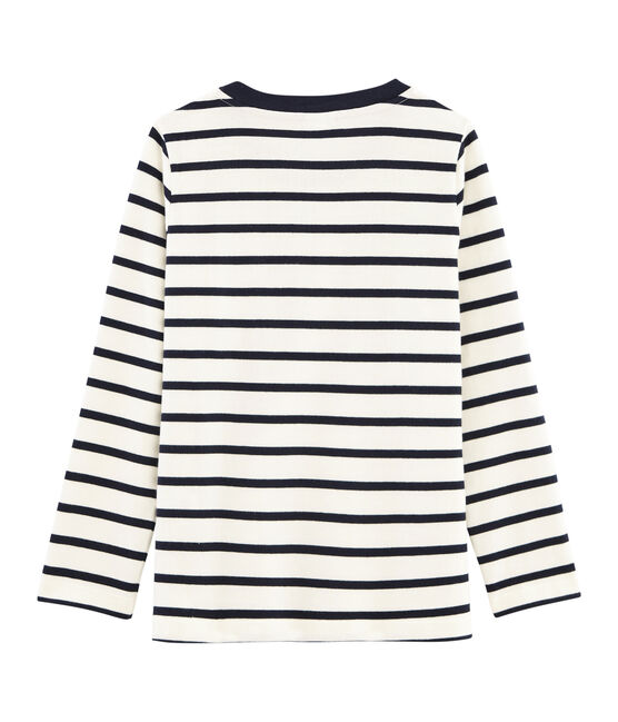 Langärmeliges Kinder-T-Shirt Jungen weiss MARSHMALLOW/blau SMOKING