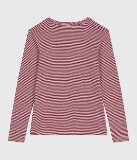 Langärmeliges Damen-T-Shirt L’Iconique aus Baumwolle rot AMARANTE/ MARSHMALLOW
