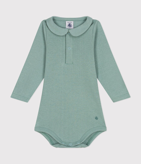 Langärmeliger Body mit Kragen aus Baumwolle für Babys grün PAUL